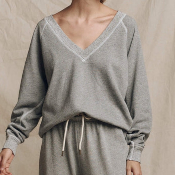 Gray V-Neck Lounge Sweatshirt - Picture 1 of 7